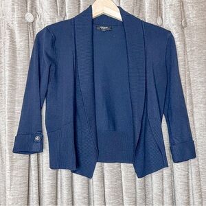 Premise Studio Blue Cropped Open Front 3/4 Sleeve Cardigan Size Small